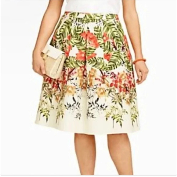 Talbots Linen Blend Pleated Midi Skirt Tropical Floral Print Size 2 XS - Picture 1 of 8
